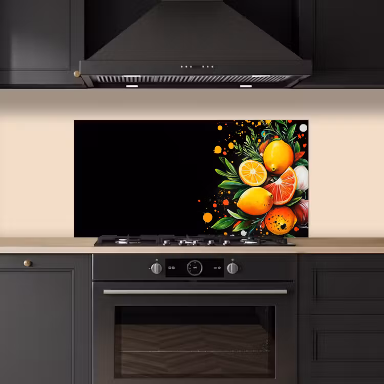 Citroenen - Zwart - Kruiden - Graffiti - Verf keuken achterwand spatscherm middel -sfeer1