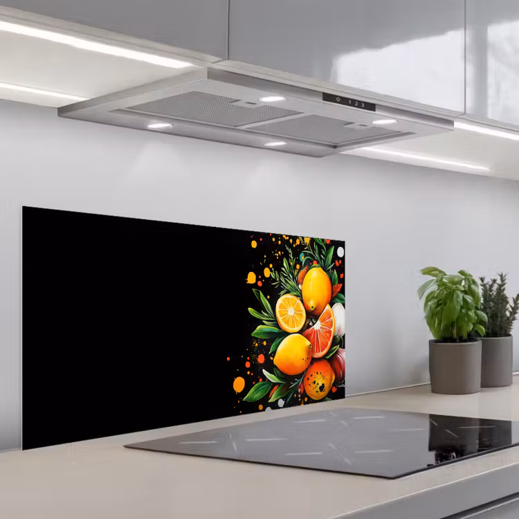 Citroenen - Zwart - Kruiden - Graffiti - Verf keuken achterwand spatscherm middel -3d_schuin