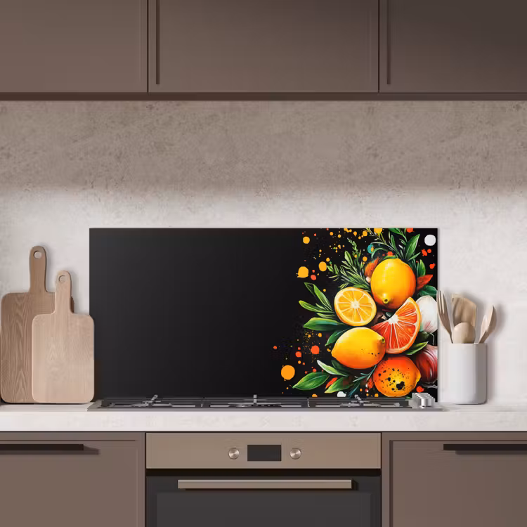 Citroenen - Zwart - Kruiden - Graffiti - Verf keuken achterwand spatscherm middel -sfeer2