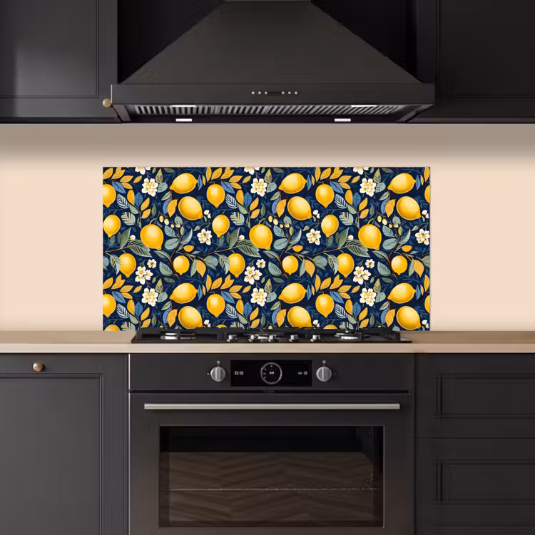 Citroenen - Bloemen - Bladeren - Blauw keuken achterwand spatscherm middel 899 -sfeer1