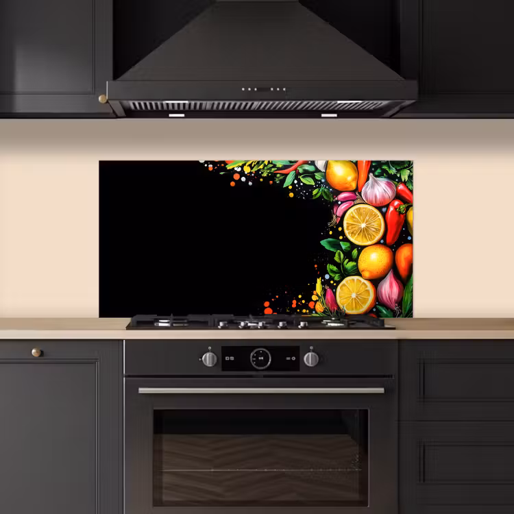 Citroenen - Peper - Kruiden - Graffiti - Verf - Abstract keuken achterwand spatscherm middel -sfeer1