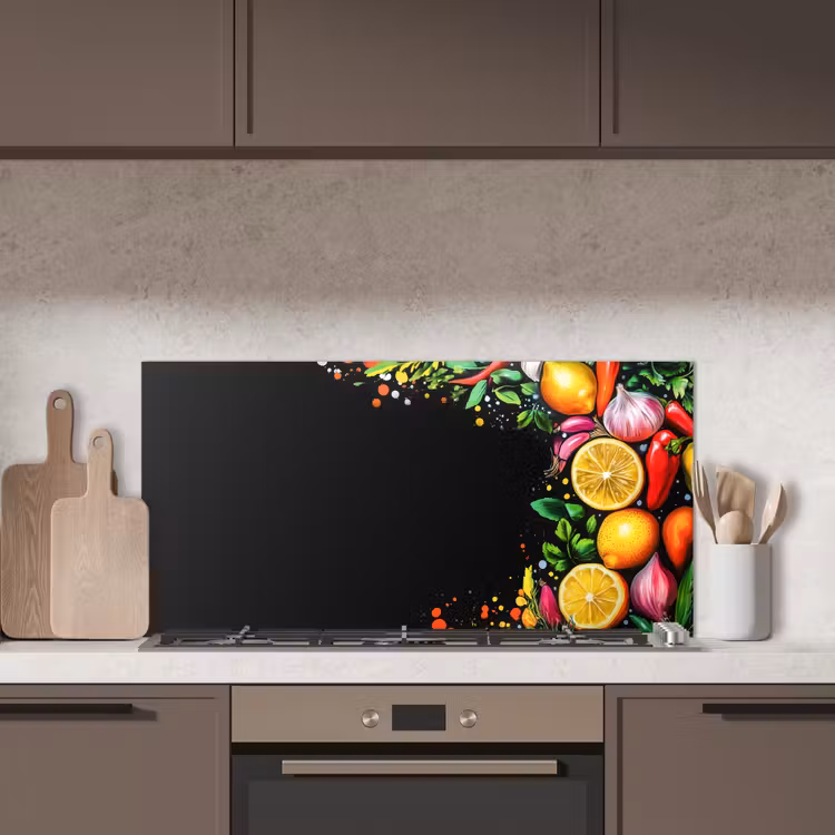 Citroenen - Peper - Kruiden - Graffiti - Verf - Abstract keuken achterwand spatscherm middel -sfeer2