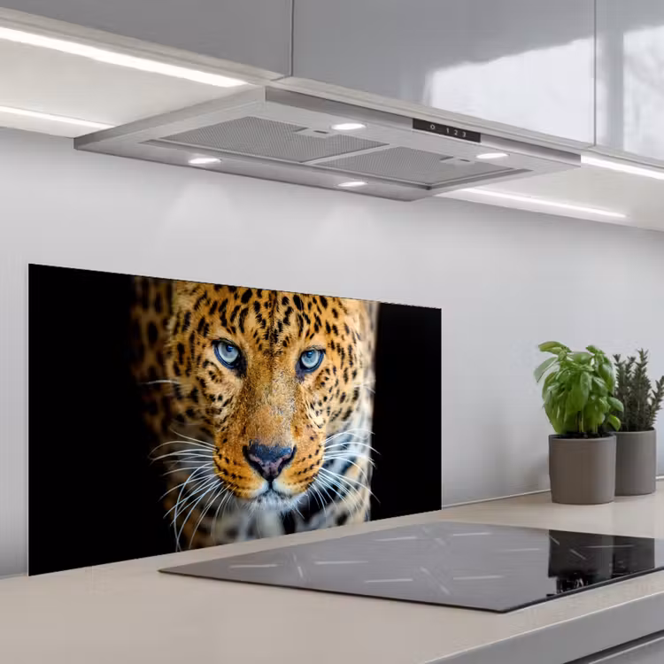 Luipaard - Dieren - Portret - Wilde dieren - Zwart keuken achterwand spatscherm middel -3d_schuin