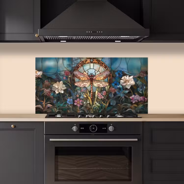 Libelle - Mozaïek - Bloemen - Kleurrijk keuken achterwand spatscherm middel -sfeer1
