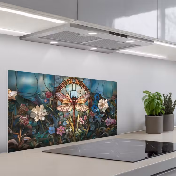 Libelle - Mozaïek - Bloemen - Kleurrijk keuken achterwand spatscherm middel -3d_schuin