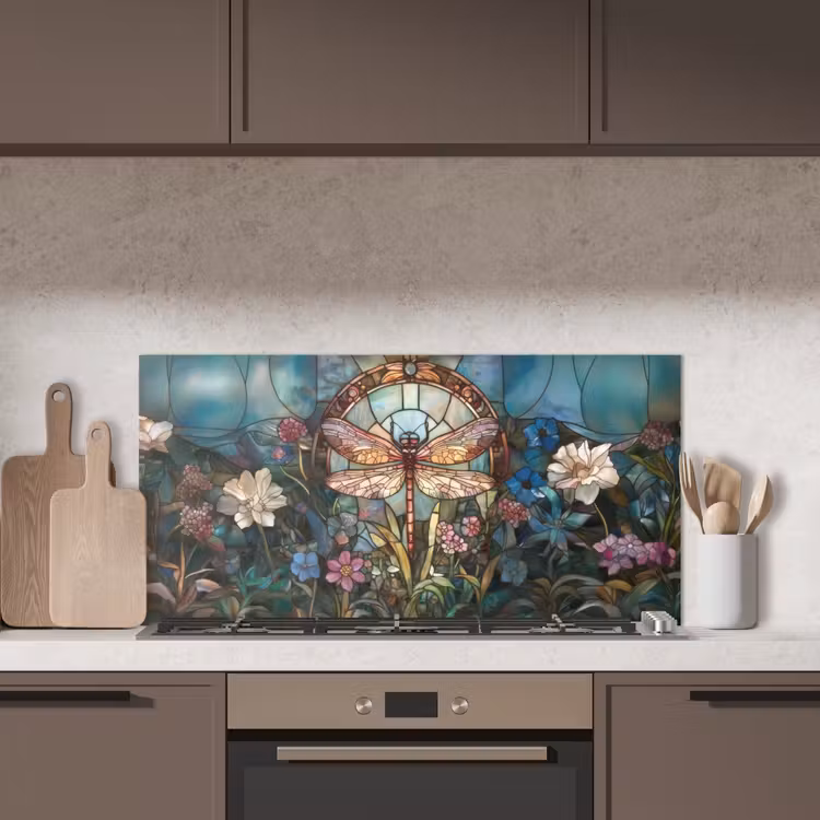 Libelle - Mozaïek - Bloemen - Kleurrijk keuken achterwand spatscherm middel -sfeer2