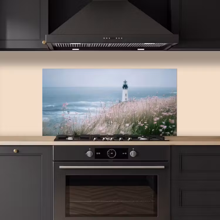 Vuurtoren - Klif - Zee - Bloemen keuken achterwand spatscherm middel -sfeer1