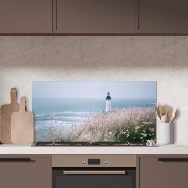 Vuurtoren - Klif - Zee - Bloemen keuken achterwand spatscherm middel -sfeer2