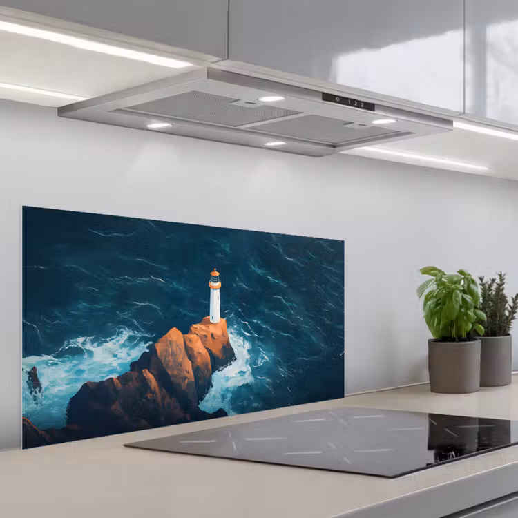 Vuurtoren - Rots - Zee - Golven keuken achterwand spatscherm middel -3d_schuin
