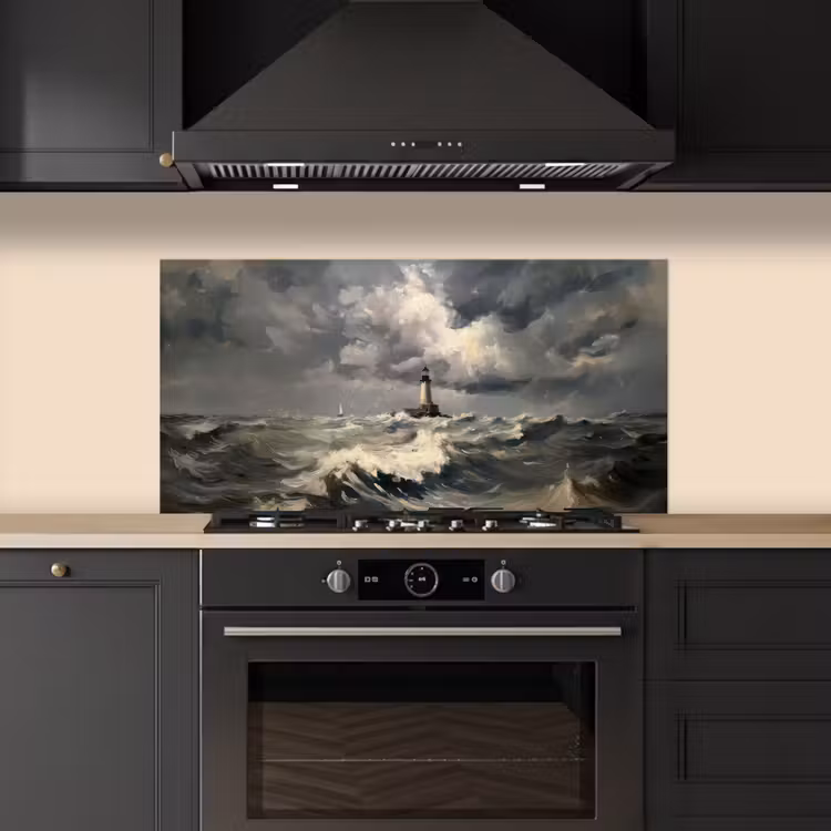 Vuurtoren - Golven - Storm keuken achterwand spatscherm middel -sfeer1
