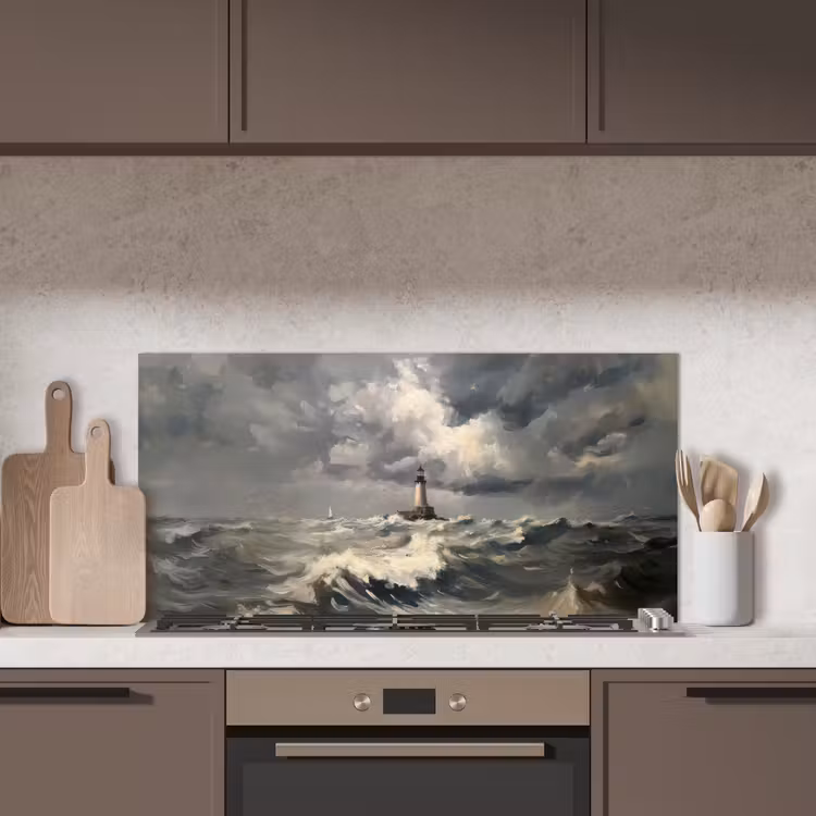 Vuurtoren - Golven - Storm keuken achterwand spatscherm middel -sfeer2