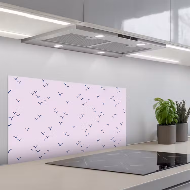 Lila - Vogels - Blauw keuken achterwand spatscherm middel 899 -3d_schuin