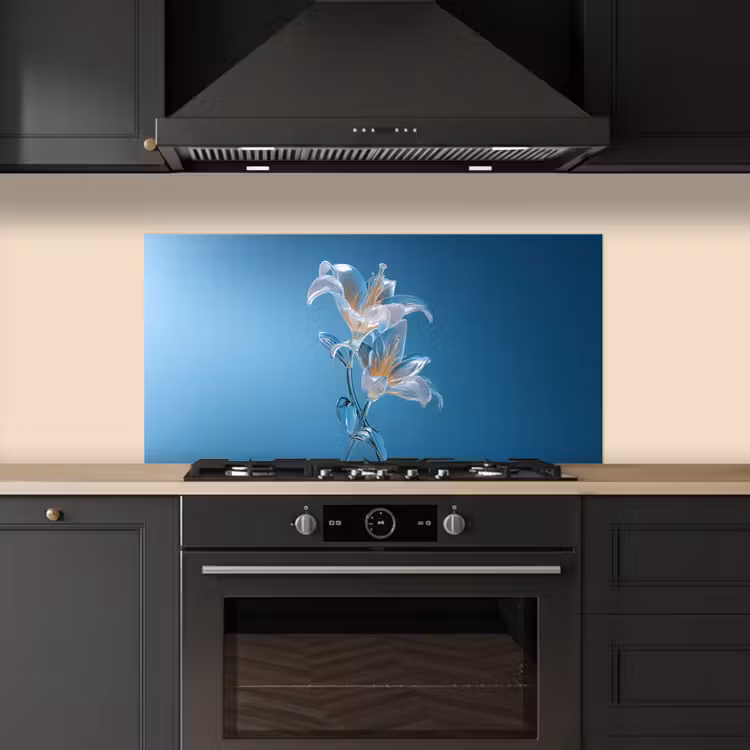 Lelies - Blauw - Glazen keuken achterwand spatscherm middel -sfeer1