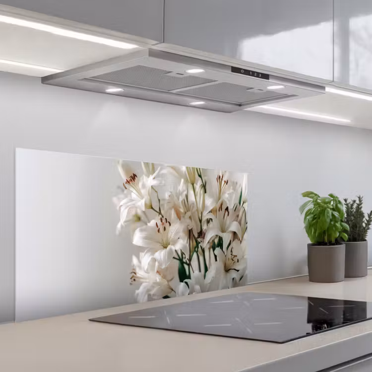 Lelies - Boekte - Wit - Meeldraden keuken achterwand spatscherm middel -3d_schuin
