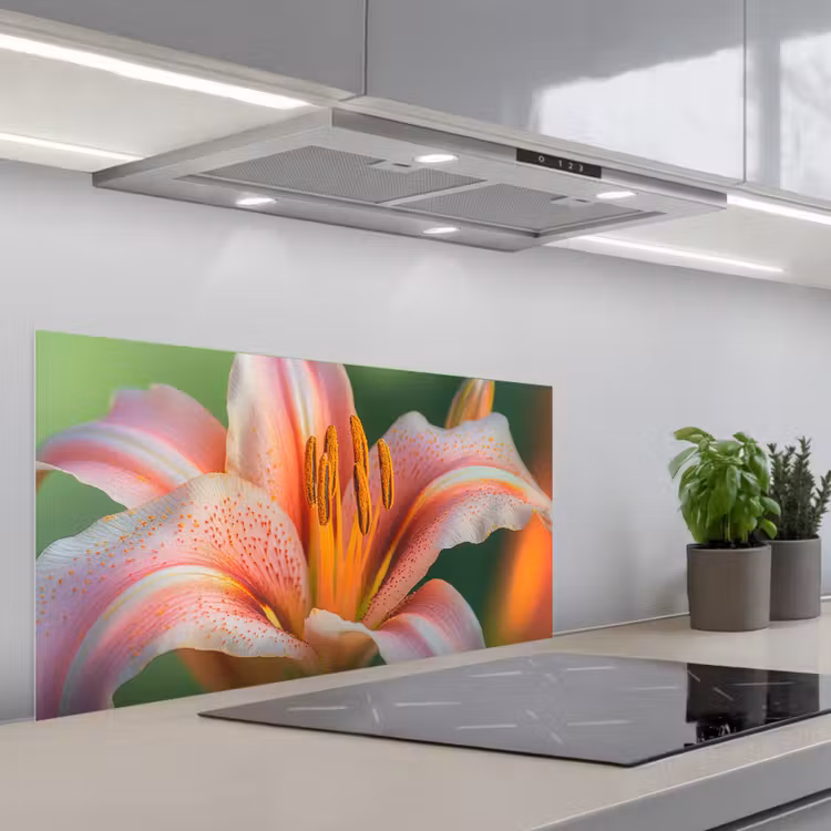 Lelie - Close up - Lichtroze keuken achterwand spatscherm middel -3d_schuin