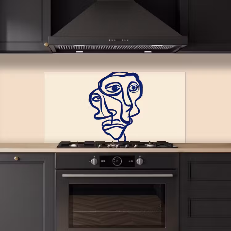 Lijntekening - Overlappende gezichten - Donkerblauw keuken achterwand spatscherm middel -sfeer1