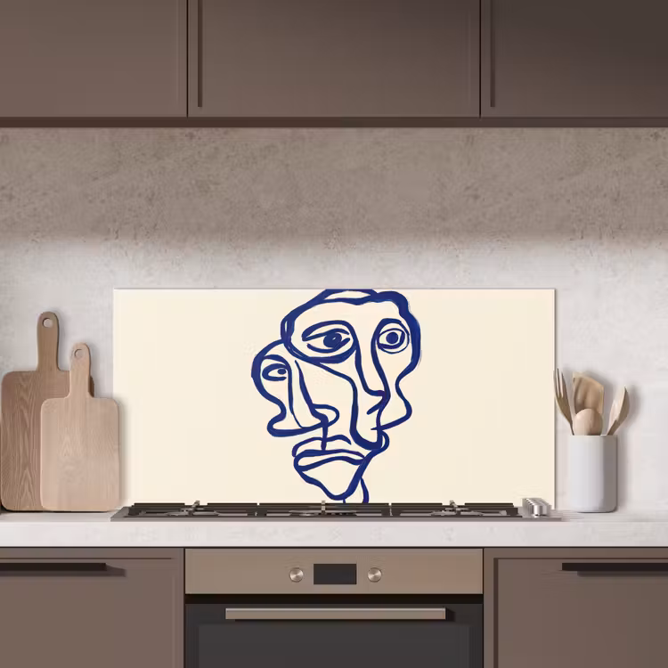 Lijntekening - Overlappende gezichten - Donkerblauw keuken achterwand spatscherm middel -sfeer2
