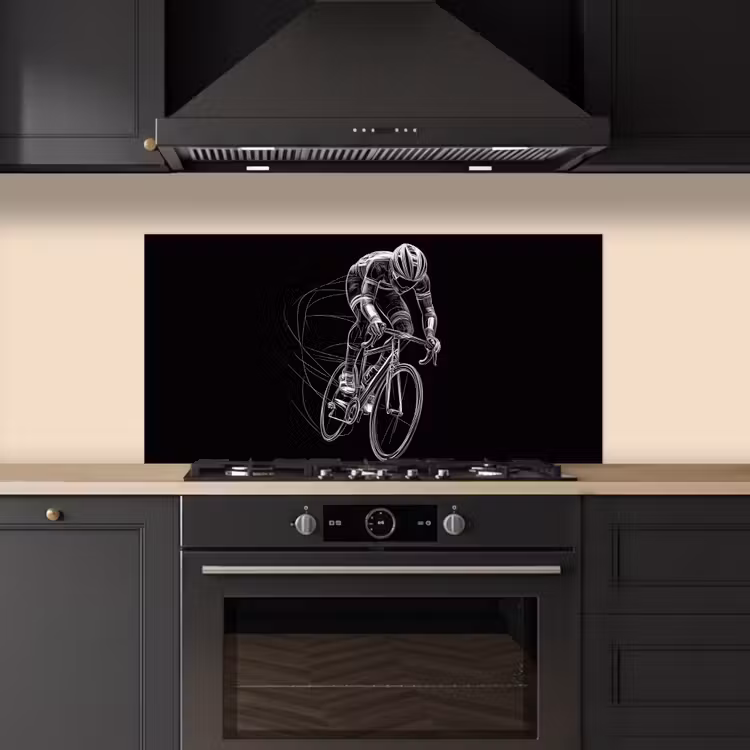 Lijntekening - Wit - Wielrennen - Snelheid keuken achterwand spatscherm middel -sfeer1