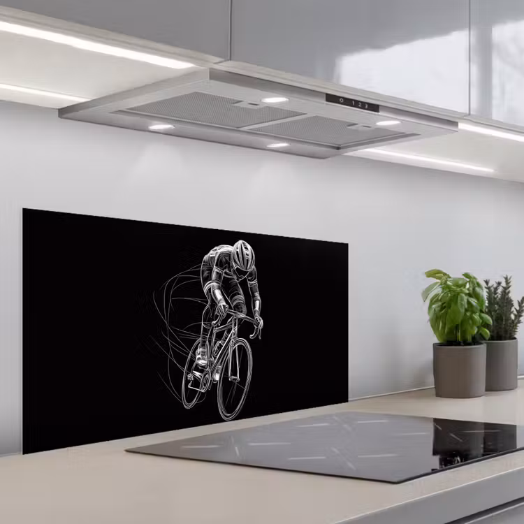 Lijntekening - Wit - Wielrennen - Snelheid keuken achterwand spatscherm middel -3d_schuin