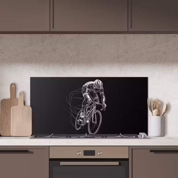 Lijntekening - Wit - Wielrennen - Snelheid keuken achterwand spatscherm middel -sfeer2