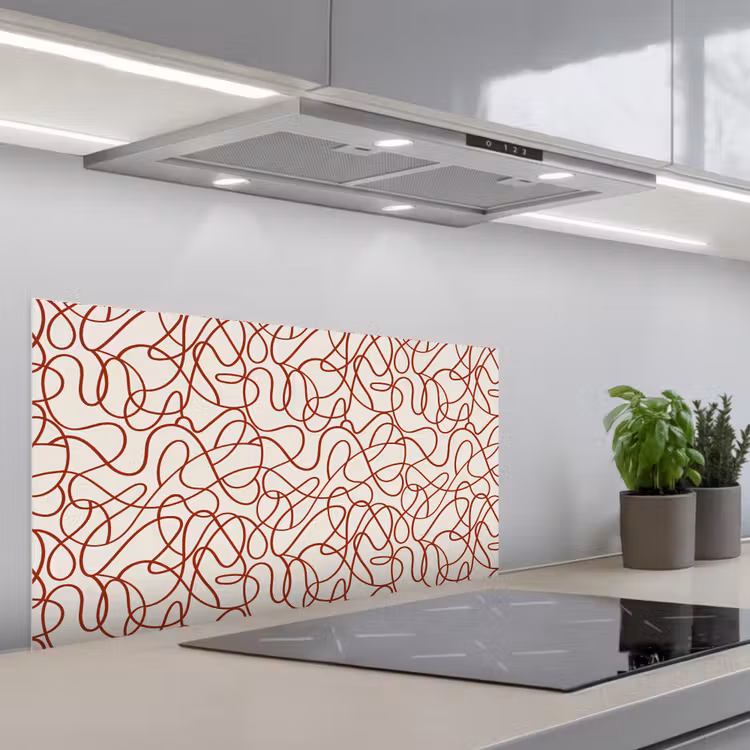 Lijnen - Abstract - Rood - Beige keuken achterwand spatscherm middel 899 -3d_schuin