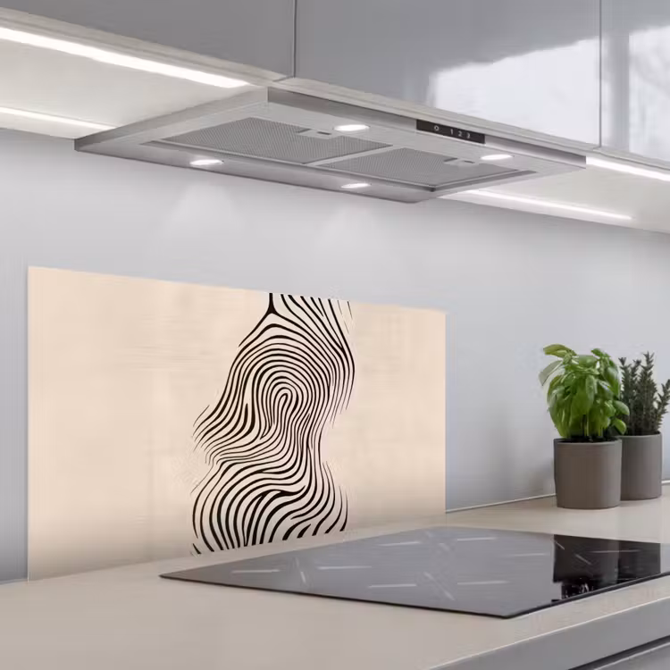 Lijnen - Abstract - Golvend - Zwart keuken achterwand spatscherm middel -3d_schuin