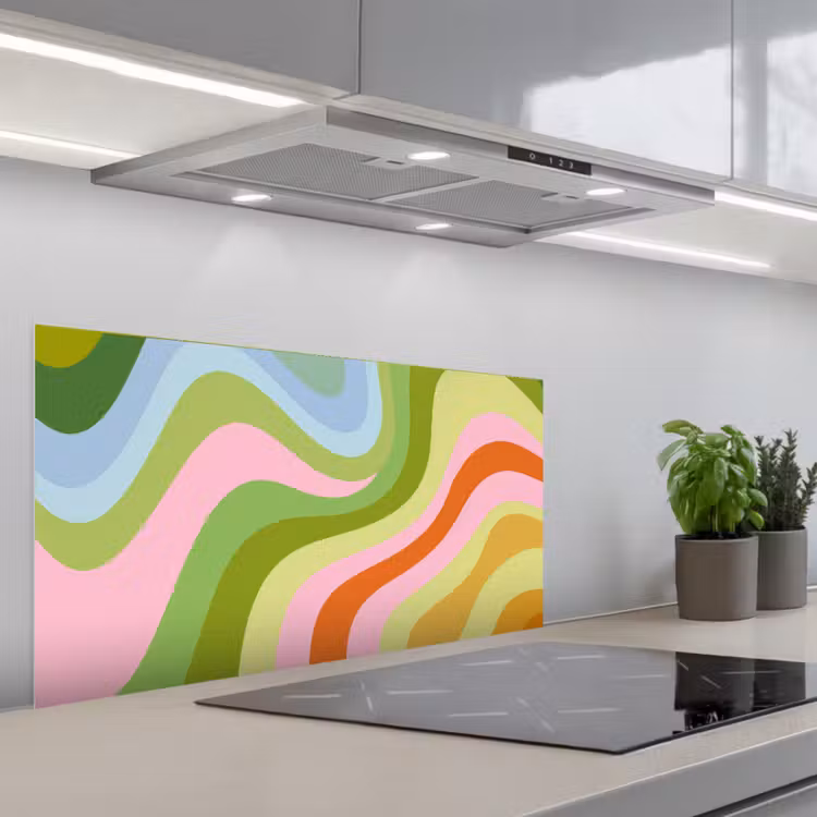Lijnen - Pasteltinten - Golvend keuken achterwand spatscherm middel -3d_schuin