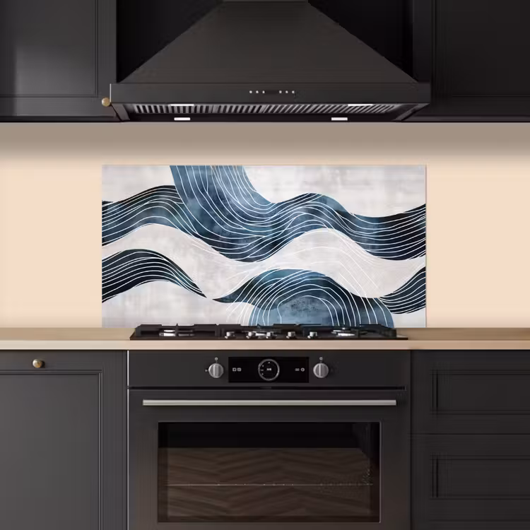 Lijnen - Golven - Abstract - Blauw keuken achterwand spatscherm middel -sfeer1