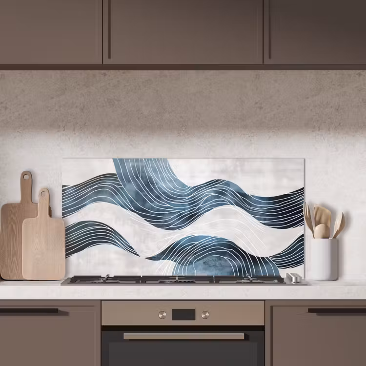 Lijnen - Golven - Abstract - Blauw keuken achterwand spatscherm middel -sfeer2