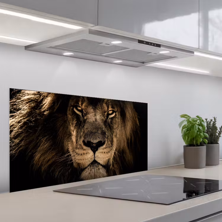 Leeuw - Dieren - Zwart - Portret keuken achterwand spatscherm middel -3d_schuin