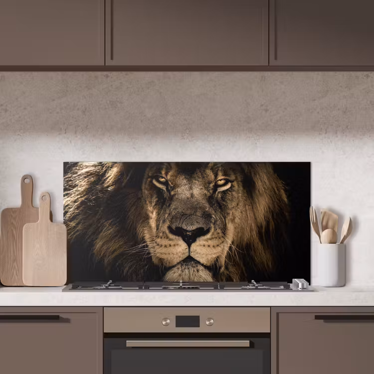 Leeuw - Dieren - Zwart - Portret keuken achterwand spatscherm middel -sfeer2
