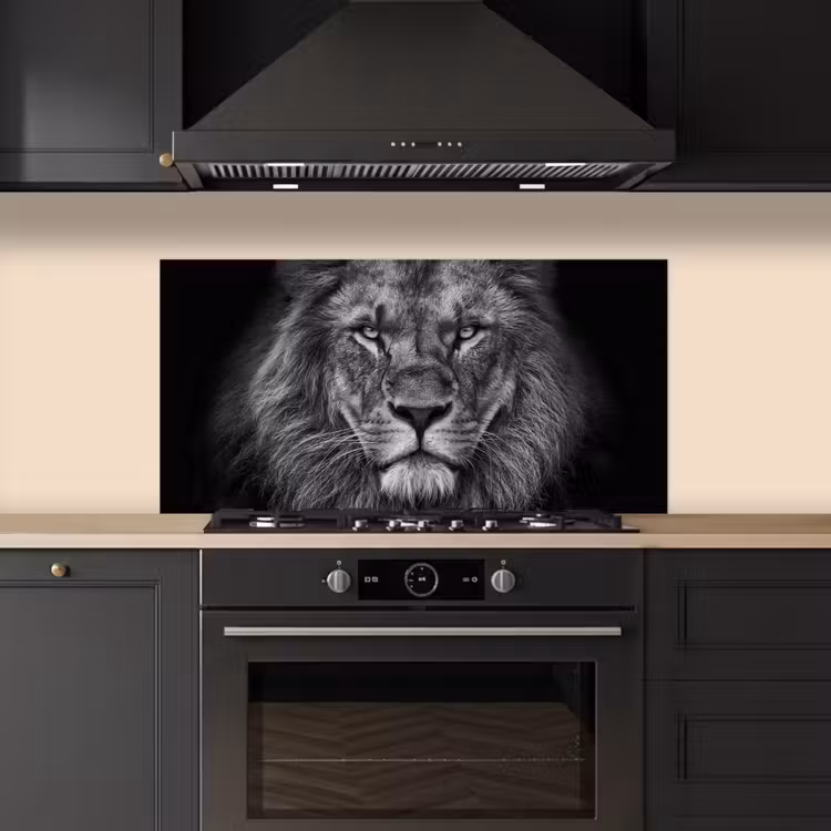 Leeuw - Dieren - Zwart - Wit keuken achterwand spatscherm middel -sfeer1