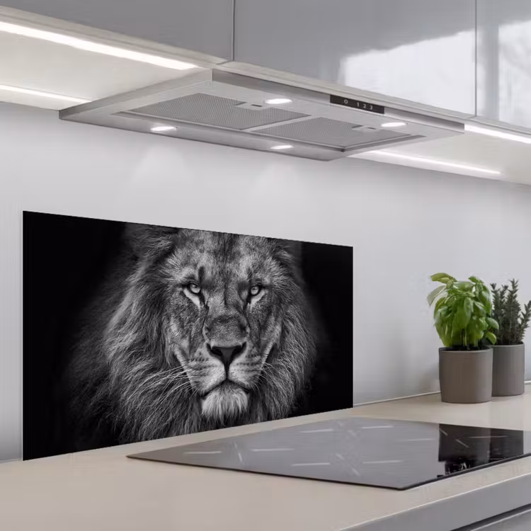 Leeuw - Dieren - Zwart - Wit keuken achterwand spatscherm middel -3d_schuin