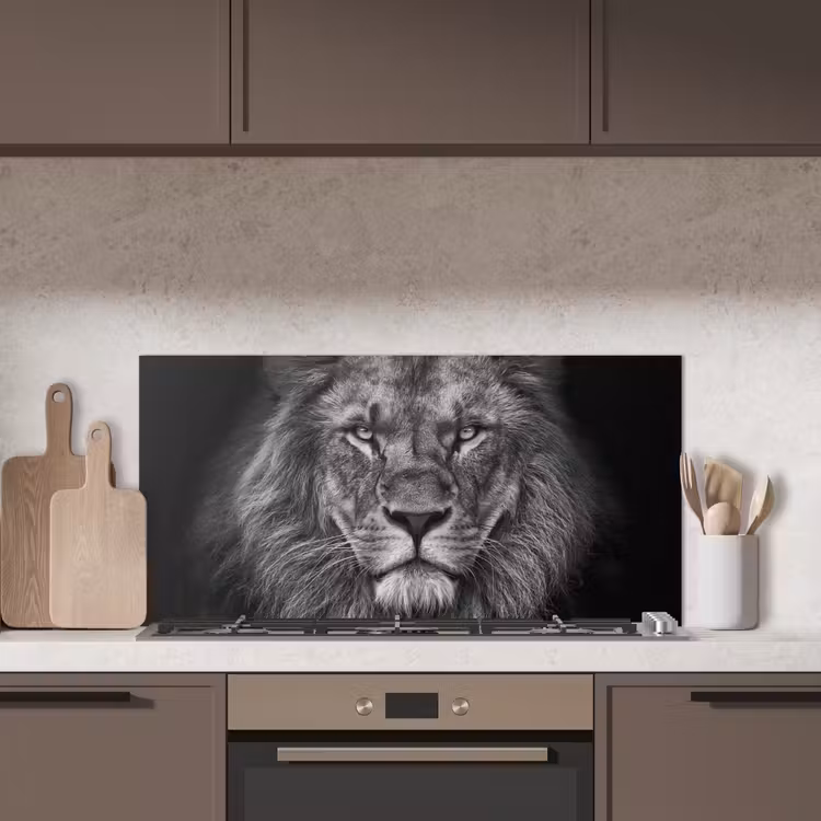 Leeuw - Dieren - Zwart - Wit keuken achterwand spatscherm middel -sfeer2
