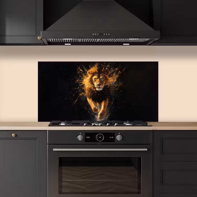 Leeuw - Zwart - Oranje - Verf keuken achterwand spatscherm middel -sfeer1