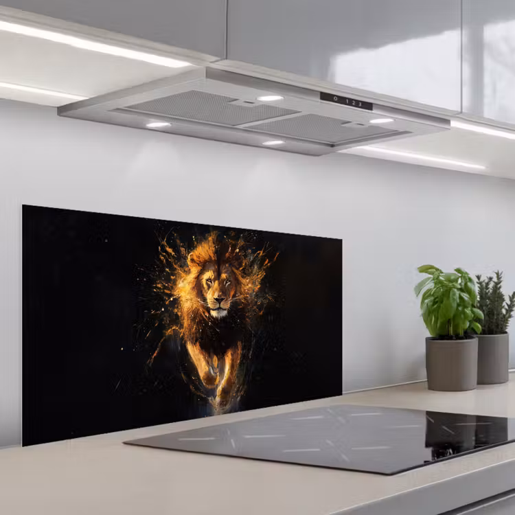 Leeuw - Zwart - Oranje - Verf keuken achterwand spatscherm middel -3d_schuin