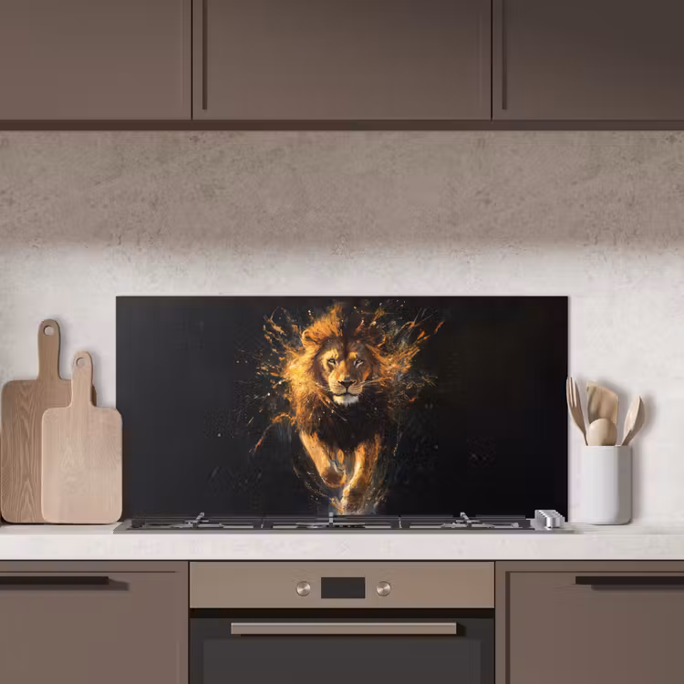 Leeuw - Zwart - Oranje - Verf keuken achterwand spatscherm middel -sfeer2