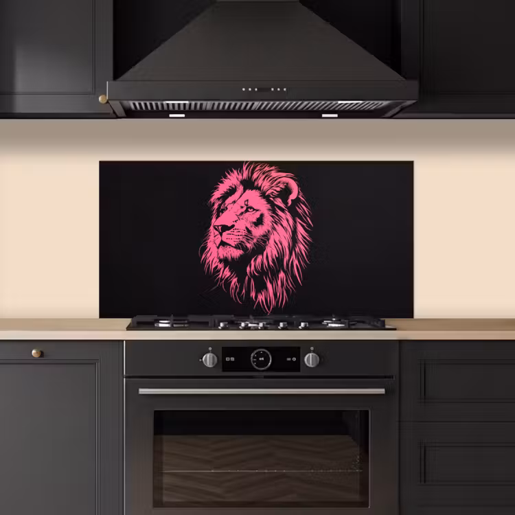 Leeuw - Zwart - Roze - Neon keuken achterwand spatscherm middel -sfeer1