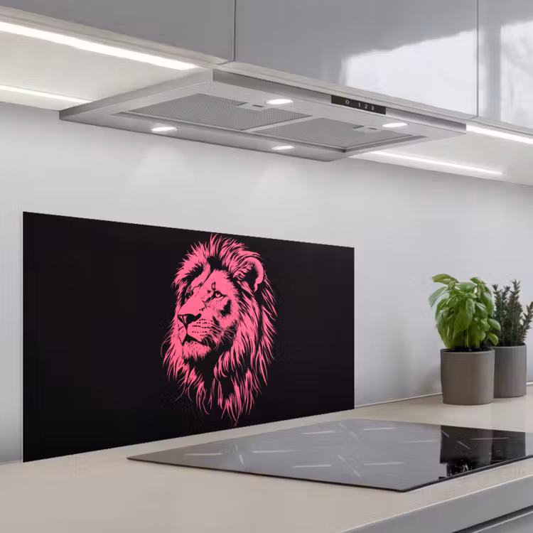 Leeuw - Zwart - Roze - Neon keuken achterwand spatscherm middel -3d_schuin