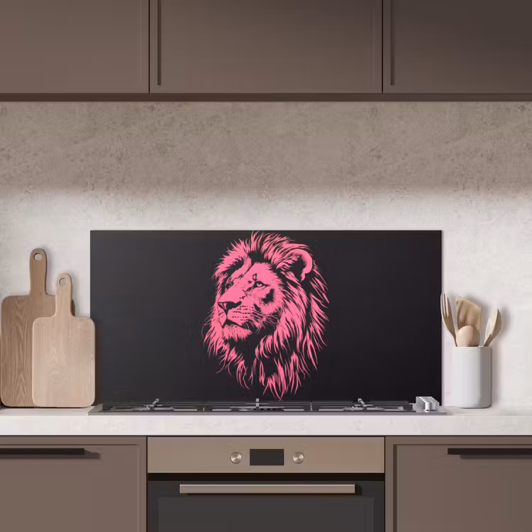 Leeuw - Zwart - Roze - Neon keuken achterwand spatscherm middel -sfeer2