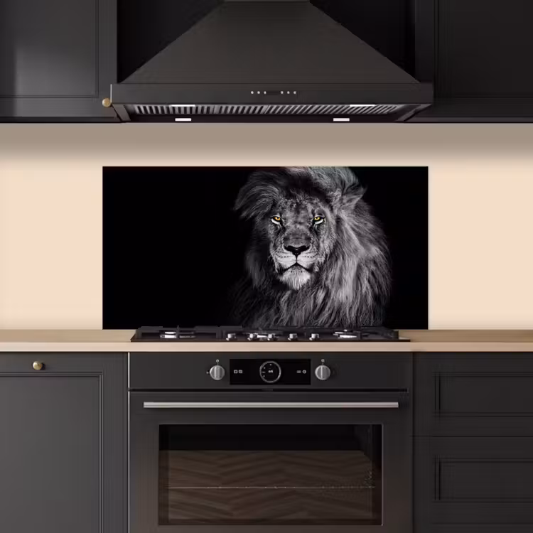 Leeuw - Ogen - Oranje - Zwart wit - Dieren - Portret keuken achterwand spatscherm middel -sfeer1