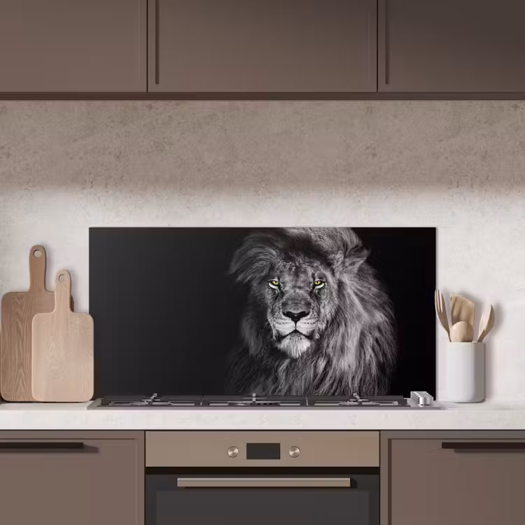 Leeuw - Ogen - Oranje - Zwart wit - Dieren - Portret keuken achterwand spatscherm middel -sfeer2