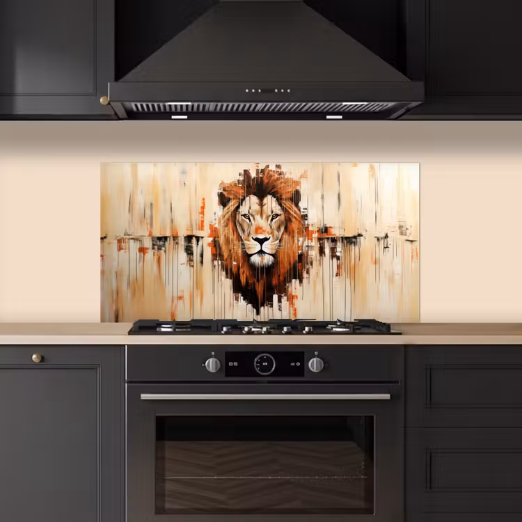 Leeuwenkop - Lijnen - Crème keuken achterwand spatscherm middel -sfeer1