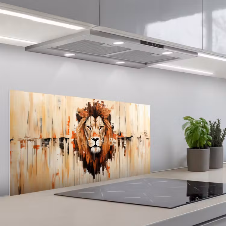 Leeuwenkop - Lijnen - Crème keuken achterwand spatscherm middel -3d_schuin
