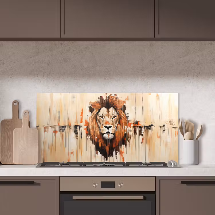 Leeuwenkop - Lijnen - Crème keuken achterwand spatscherm middel -sfeer2
