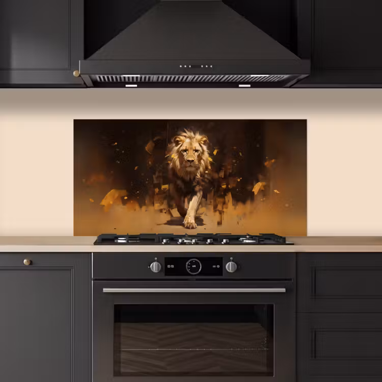 Leeuw - Geschilderd - Abstract - Goud keuken achterwand spatscherm middel -sfeer1