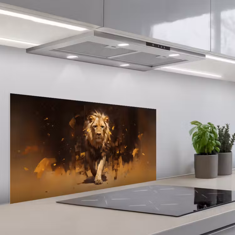 Leeuw - Geschilderd - Abstract - Goud keuken achterwand spatscherm middel -3d_schuin