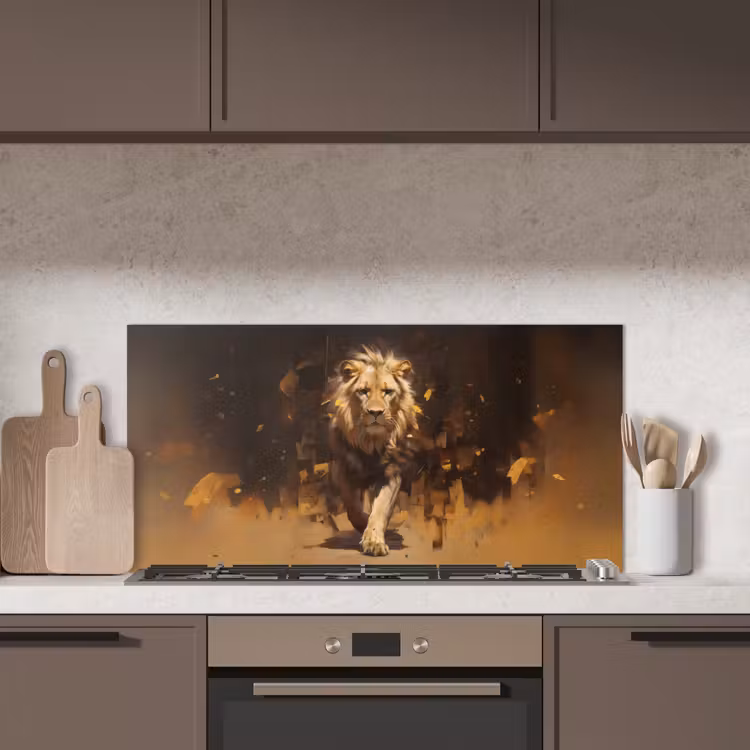 Leeuw - Geschilderd - Abstract - Goud keuken achterwand spatscherm middel -sfeer2