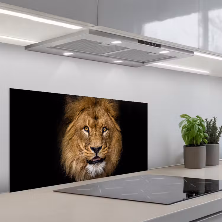 Leeuw - Portret - Zwart - Dieren keuken achterwand spatscherm middel -3d_schuin