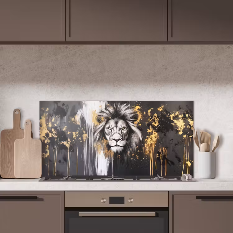 Leeuw - Portret - Verfspatten - Grijs keuken achterwand spatscherm middel -sfeer2